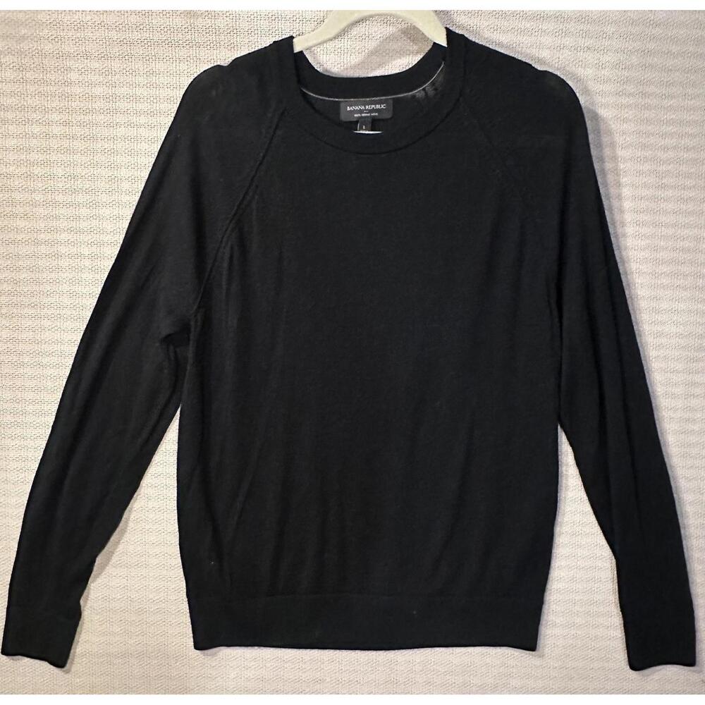 Banana Republic Merino Wool Sweater Mens Size L Black Crew Lightweight USED